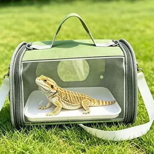Breathable Reptile Carrier Bag for Snake Lizard Gecko Turtle Outdoor Travel Portable Pet Cage with Transparent Window and Adjustable Shoulder Strap