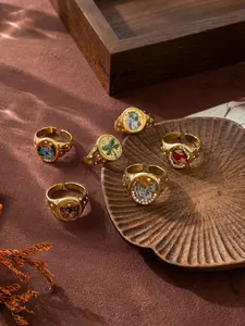 1PC Fashion Bohemian Style Versatile Ring Pendant, Colorful Painted Stamp Opening Ring, Open Adjustable Rings, Butterfly, Love, Rabbit, Small Flower, Living Ring, Family Ring, Jewelry Gifts for Friends and Lovers, Boho Style Rings, etc