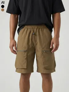 A1 Men's Casual Cargo Shorts Lightweight Breathable Utility Shorts with Large Zipper Pockets Elastic Waist Drawstring Quick Dry Summer Techwear for Outdoor Hiking Workout