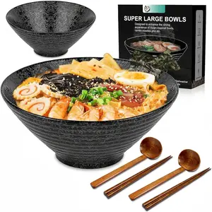 Ceramic Ramen Bowl Set of 2, 60 oz  Noodle Soup Bowls with Spoons and Chopsticks for Ramen Soup Pho Udon  Noodles, Large Noodle Bowls