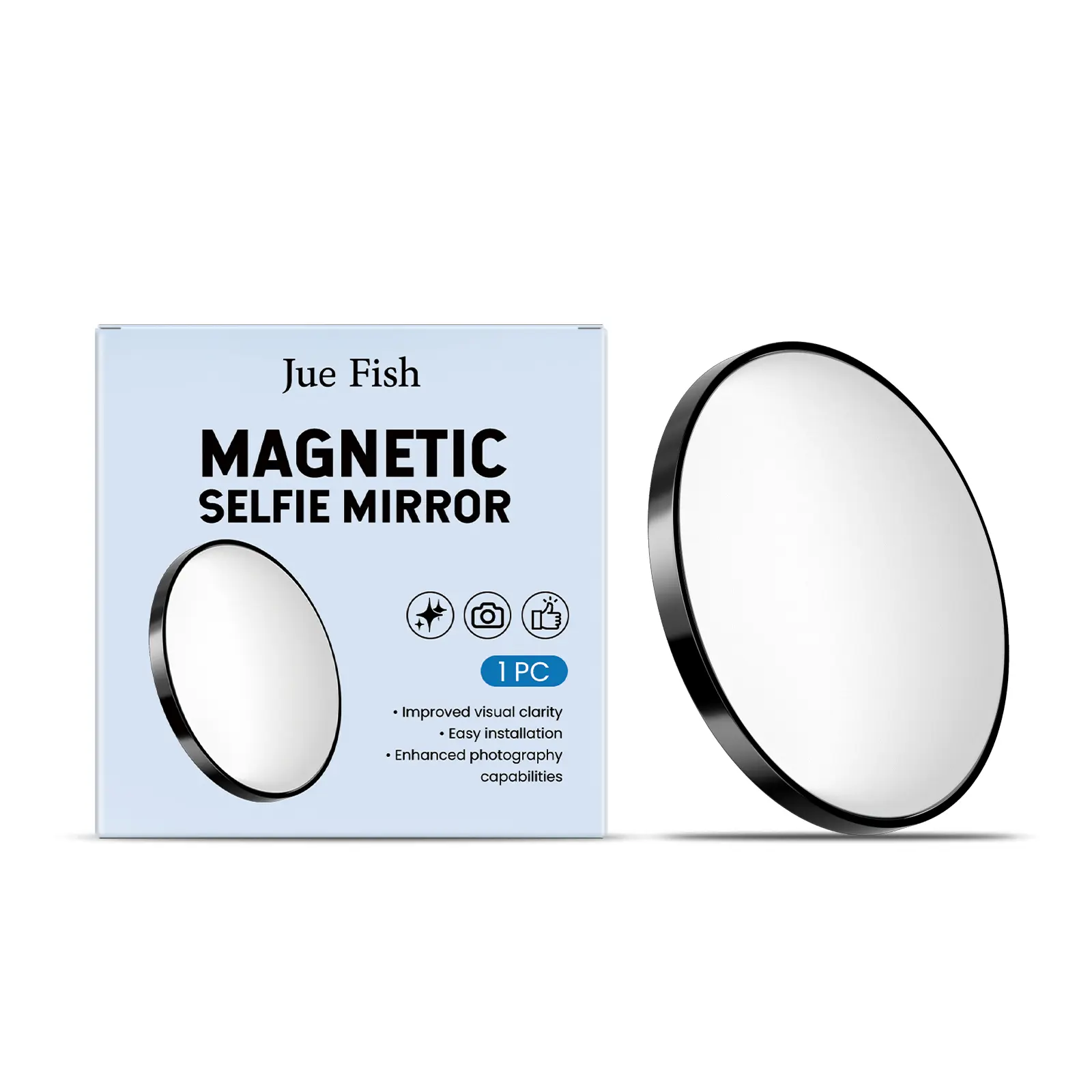 Black Magnetic Convex Solid Plastic Selfie Mirror with Strong Magnetic Core - Compact, Adjustable Portable Home Decor Accessory, Cellphone Camera Accessory for Enhanced Outdoor Travel Photo-Taking (Note: Clean Surface First Before Use)