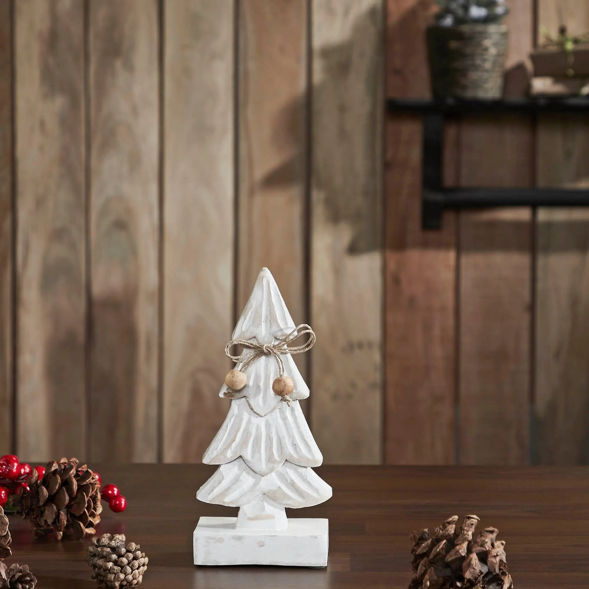 Traditional Antique Tropical Home Decor Statue, Textured White Wooden Snowy Tree Decoration