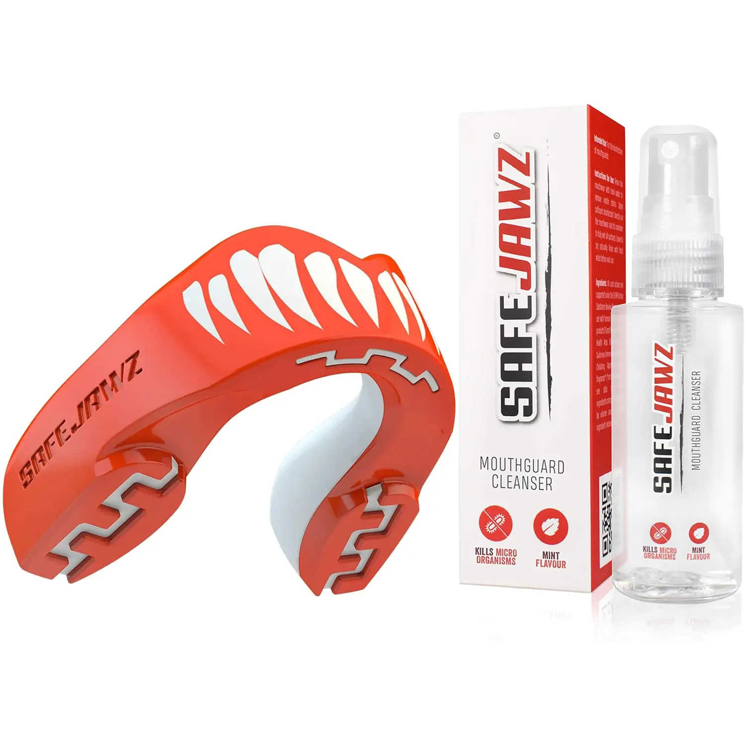 SafeJawz EXTRO Dual Layer Sports Mouth Guard with Case and Disinfectant Spray Bundle for Basketball, Football, MMA, Hockey, Wrestling - Adult - Viper, Protective Gear