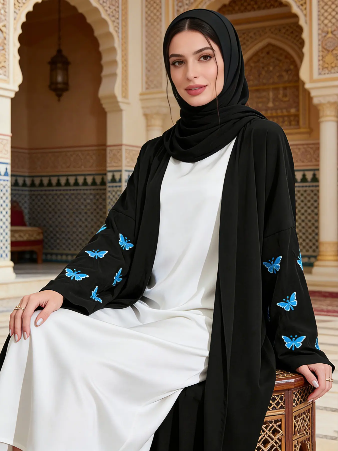 Women's Butterfly Embroidered Open Front Islamic Abaya without Hijab, All  Seasons Use, Modest Long Sleeve Long Abaya, Butterfly Abayas, Arabic  Clothing for Women, Butterfly Embroidery - TikTok Shop
