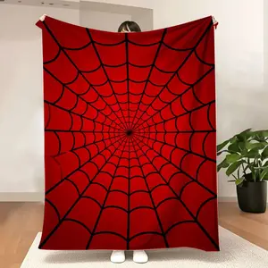Red Spider Web Pattern Blanket - Symmetrical Stylized Design with Black Arched Lines on Solid Red Background, Perfect for Coz A versatile and stylish blanket that can be used for cheering and also make a great gift for fellow fans.