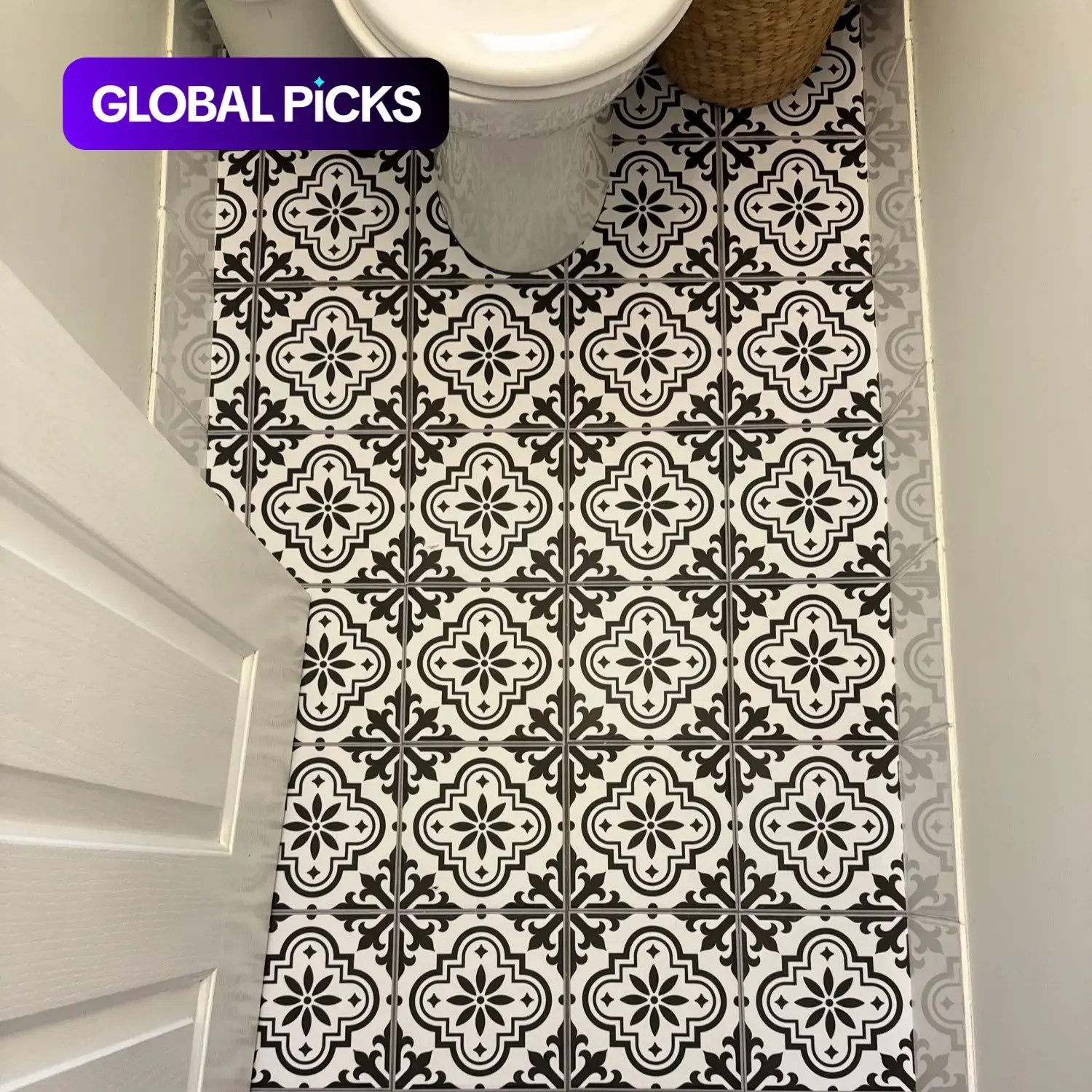 12-Piece Moroccan Black & White Pattern Self-Adhesive Vinyl Floor Tiles, Tile Stickers, Durable DIY Home Decoration for Kitchen & Bathroom Renovations, Available in 2 Sizes: 7.87 x 7.87-Inch and 11.81 x 11.81-Inch #GLOBAL PICKS