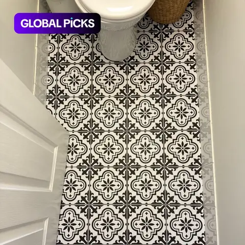 12-Piece Moroccan Black & White Pattern Self-Adhesive Vinyl Floor Tiles, Tile Stickers, Decorative Floor Sticker, Durable DIY Home Decoration for Kitchen & Bathroom Renovations, Available in 2 Sizes: 7.87 x 7.87-Inch and 11.81 x 11.81-Inch #GLOBAL PICKS