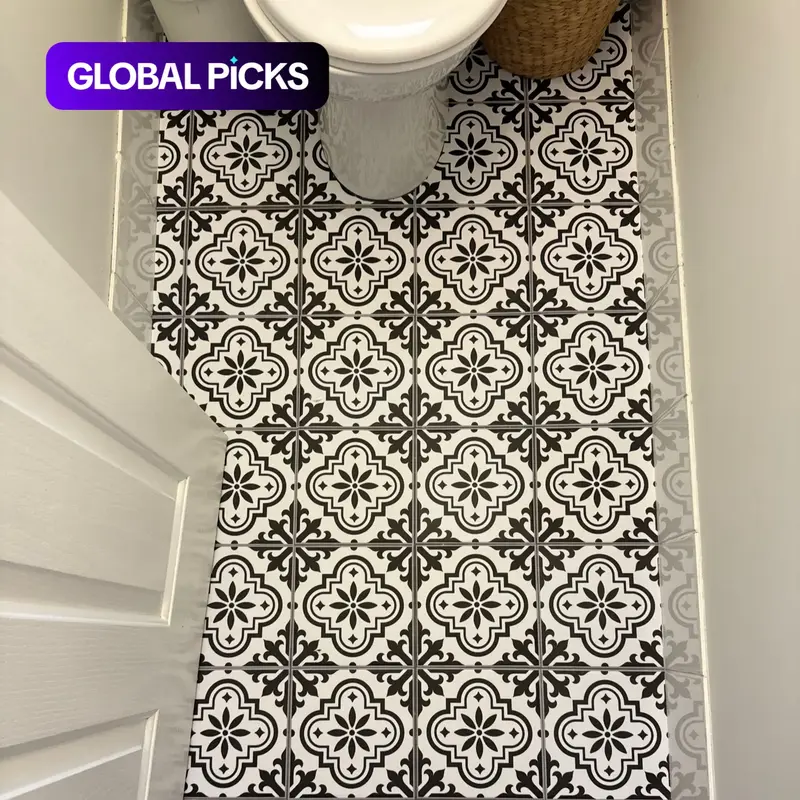 12-Piece Moroccan Black & White Pattern Self-Adhesive Vinyl Floor Tiles, Tile Stickers, Decorative Floor Sticker, Durable DIY Home Decoration for Kitchen & Bathroom Renovations, Available in 2 Sizes: 7.87 x 7.87-Inch and 11.81 x 11.81-Inch #GLOBAL PICKS