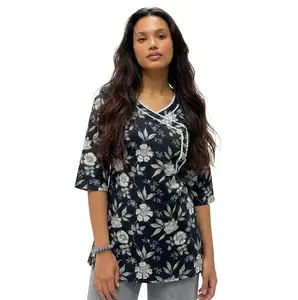 Midnight Bloom Monochrome Vintage Black Short Kurti