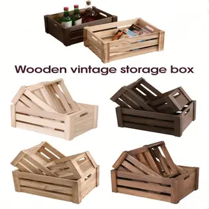 Country Style Wooden Storage Box Set, Handmade Stackable Organizer, Vintage Natural Color, Home Decor and Storage Solution