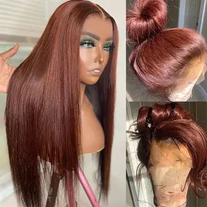 Bling Hair Reddish Brown Straight 13x4 13x6 Transparent Lace Front Wigs Human Hair #33 Red Brown Colored Lace Frontal Wig Pre-plucked Straight HD Lace Wig Human Hair