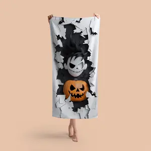 Halloween Themed The Nightmare Before Christmas Pattern Beach Towel, Creative Soft Water Absorbent Towel, Swimming Pool Towel for Home Outdoor Camping