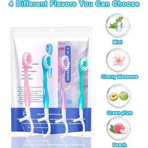 26/52pcs Disposable Toothbrushes with Toothpaste - 5-in-1 Mini Travel Toothbrushes Built-in Tongue Scraper Floss & Picks for On-The-Go Camping Work Oral Care