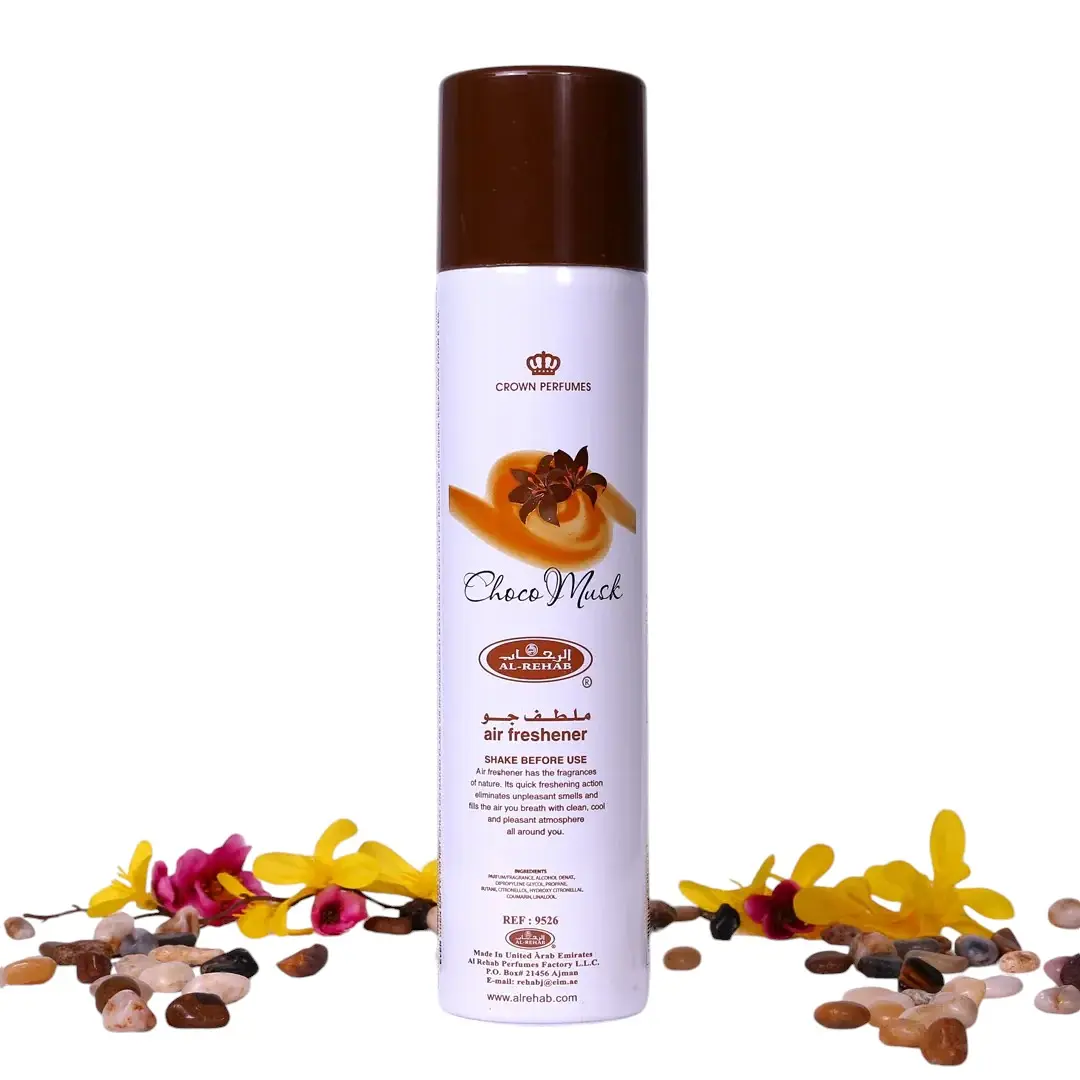 Al Rehab Choco Musk Air Freshener Spray, 10.14 oz (300ml) Chocolate-Musky Scent Room Spray, Multi-Purpose Household Fragrance Bottle for Home Care Supplies