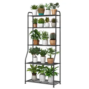 Simple Trending Plant Stand, 5-Tier Plant Shelf for Indoor Outdoor, Waterproof Metal Tall Plant Stand, for Living Room Bathroom Balcony Garden, Black