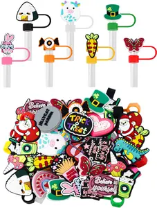 20 count Random Different Straw Cover Toppers for  30&40 oz Tumbler Cute Cartoon Straw Covers Cap 10mm/0.4in Dust-Proof