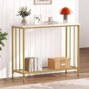 Console table with shelves Narrow sofa table 85 x 30 x 81 Side table with metal frame Entrance table Hallway table Sofa table for living room Entrance Hallway.Gold