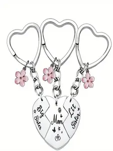 Heart Pendant Keychain Set of 3, Mom Big Sister Little Sister Design, Family Gift, Cute Charm Accessory, Perfect for Women
