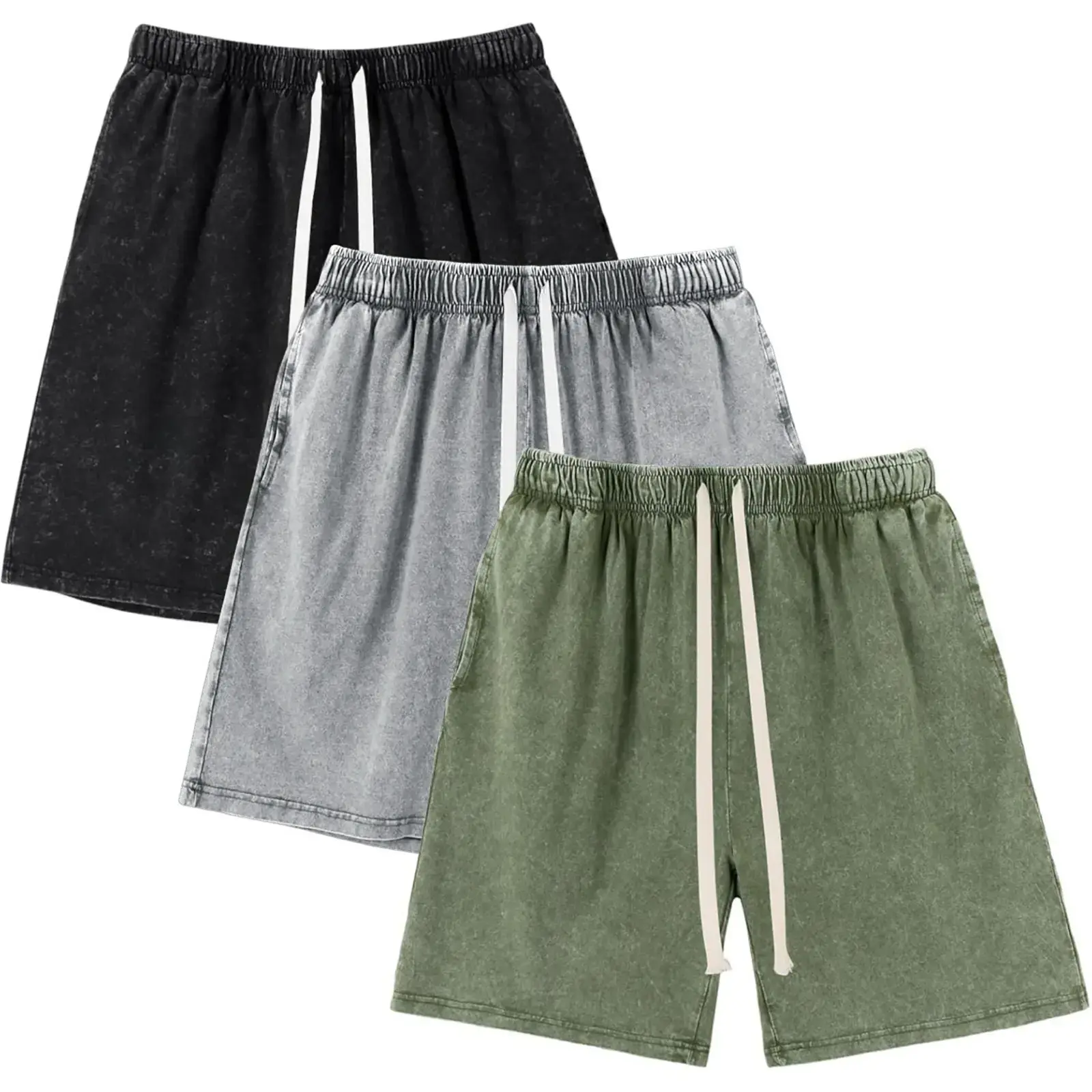 Men’s Sweat Shorts – Cotton Athletic Shorts with Elastic Waist & Drawstring, Vintage Acid Wash Workout Shorts with Pockets Tropical