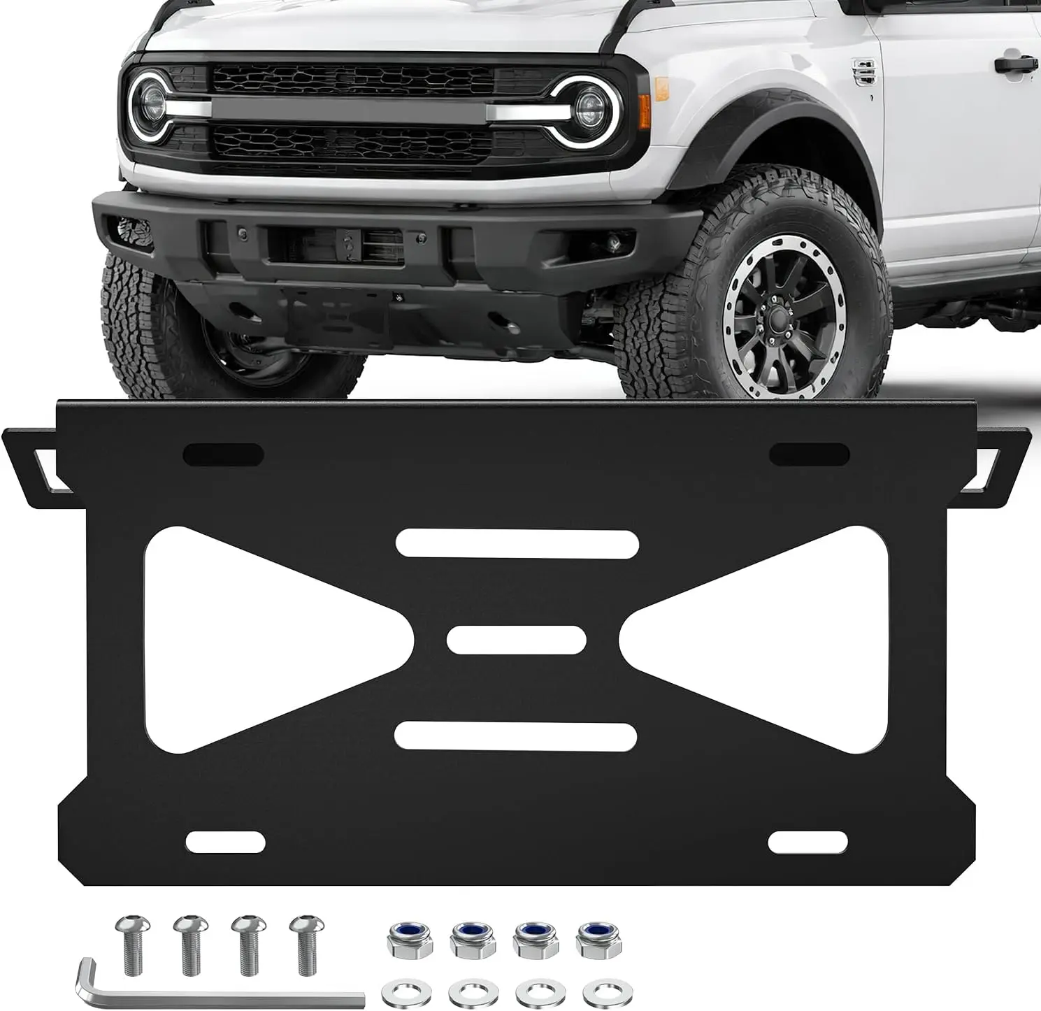 Nilight Front License Plate Bracket for Ford Bronco 2/4 Door 2021-2026, Sturdy Steel Heavy-Duty Modular Bumper Mount, Easy Install No-Drill, Predrilled Screw Holes, Rattle-Free Black Automotive Accessory