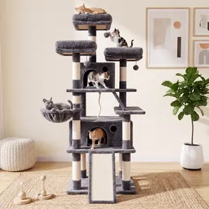 PurrFest 70 Inches Cat Tree House with Condo Scratching Post Multi-Level Towers for Cats Warm Stable Solid Design