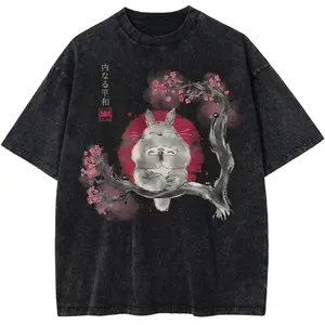 Vintage Anime Graphic Tee - Oversized Streetwear T-Shirt for Men & Women, Washed Y2K Short Sleeve Retro Round Neck Top Size S-3XL