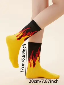 Unisex Flame Pattern Mid-Calf Socks, Trendy Casual Footwear for Men & Women, Versatile Fashion Accessory, Perfect for Daily Wear