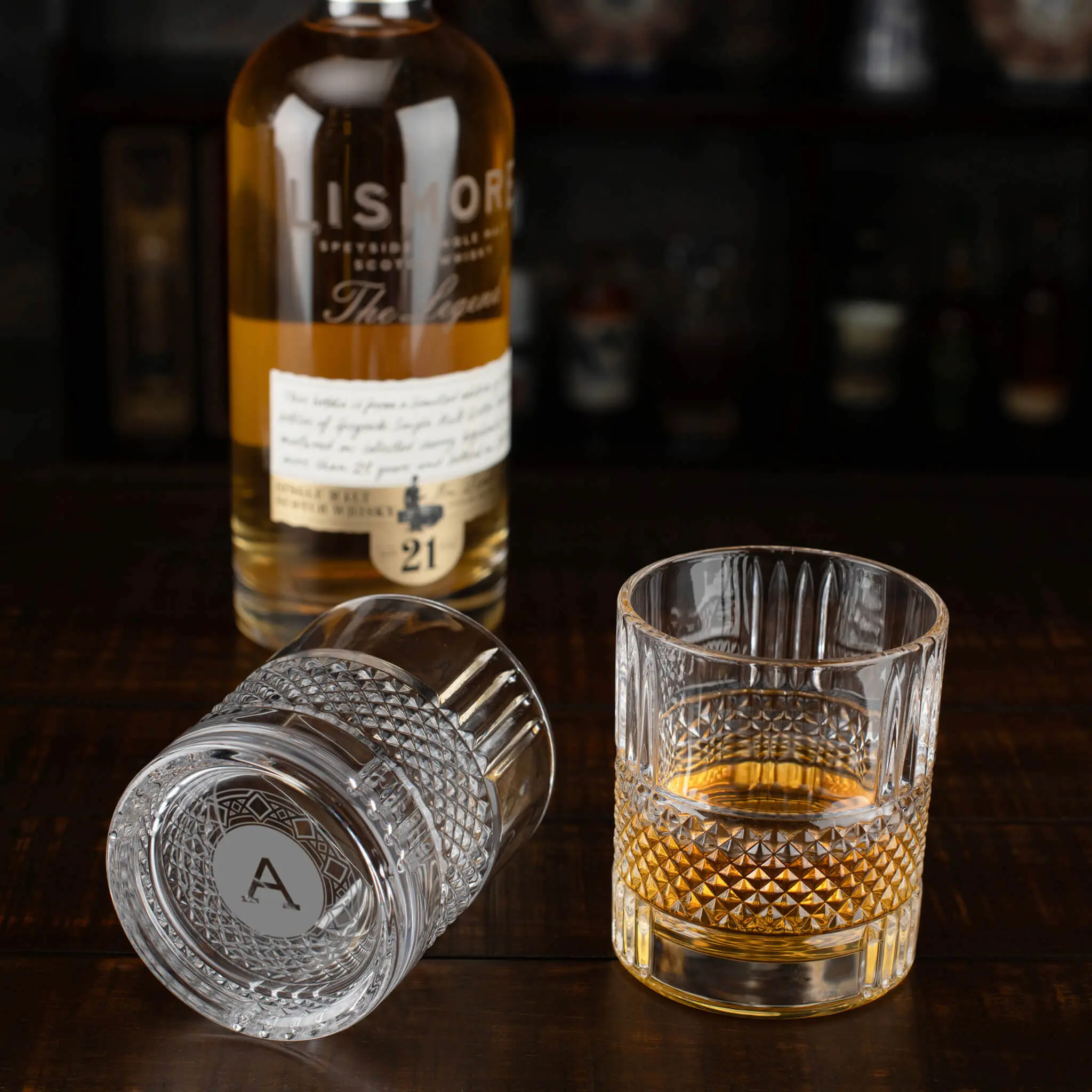 Spirited Rounds Whiskey Glass Set -  Assorted Glassware for Enjoying Spirited Rounds Classic Drinkware Engraved Wooden