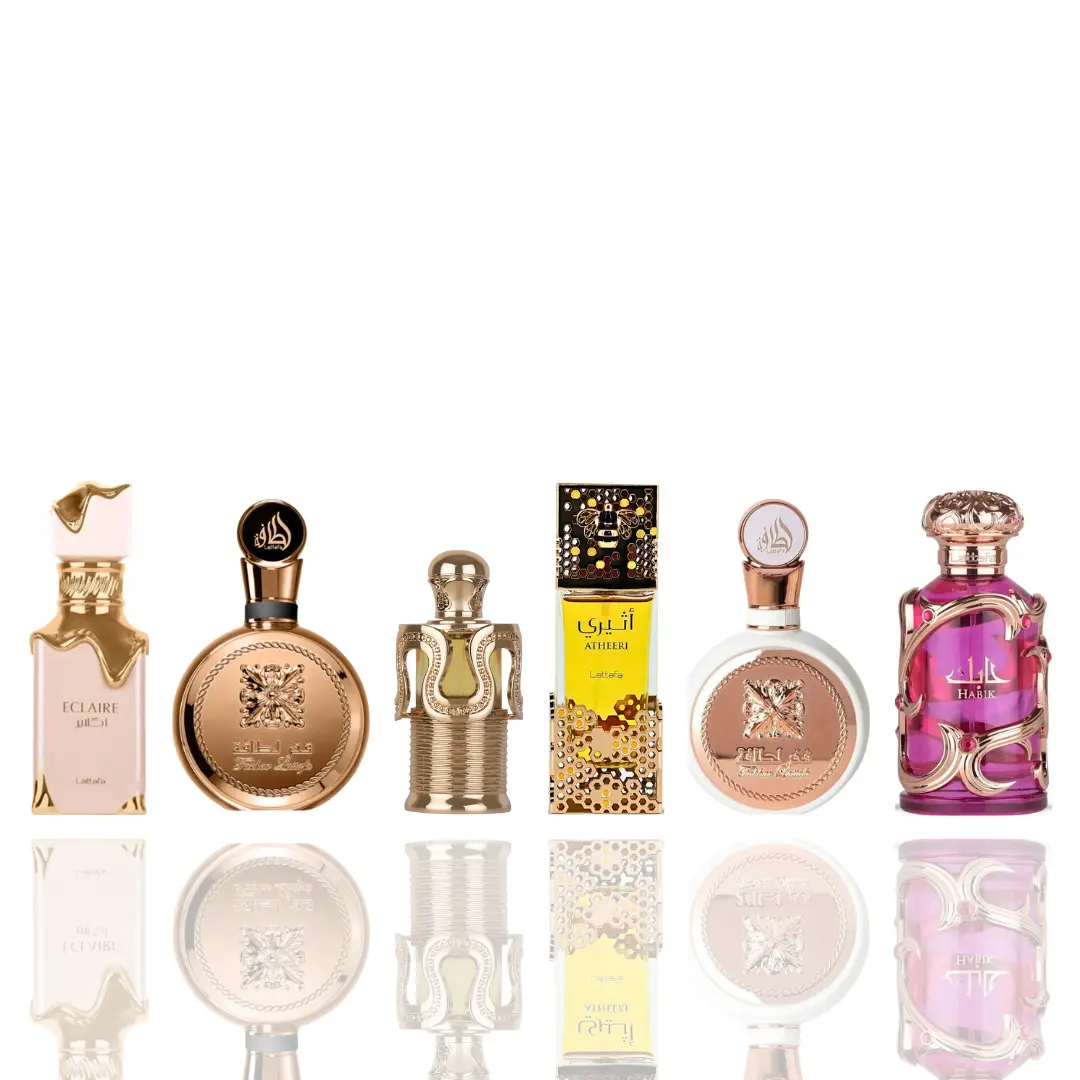 eclaire + fakhar lattafa extrait + maitha + atheeri + fakhar lattafa women + habik woman -- 6 piece bundle eclaire + fakhar lattafa extrait + maitha + atheeri + fakhar lattafa women + habik woman -- 6 piece bundle