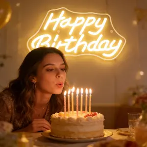 Happy Birthday Neon Sign, Warm White LED Neon Light, USB Powered Aesthetic Neon Wall Art for Birthday Decorations, Birthday Party Supplies, Party Backdrop, Wall & Room Decor, Birthday Gift for Her Him, Decorative Wall Art