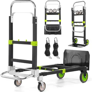 3-in-1 Convertible Heavy Duty Folding Hand  , 600LB Capacity with Rubber& Wheels Telescoping Handles, Portable Collapsible Cart for Warehouse, Supermarket, Office (Green)