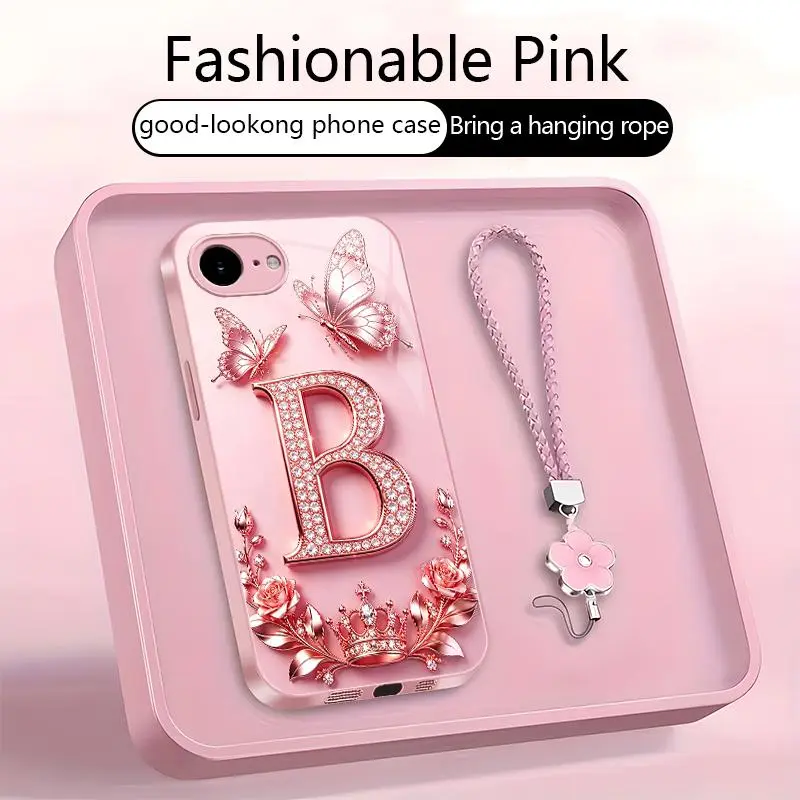 High-End Stylish Letter-Patterned Casing for iPhone 16e Smartphone, Handheld Cellphone Devices, 2D Printed (Not 3D), Full-Coverage Protection, Free Lanyard Included!YM99