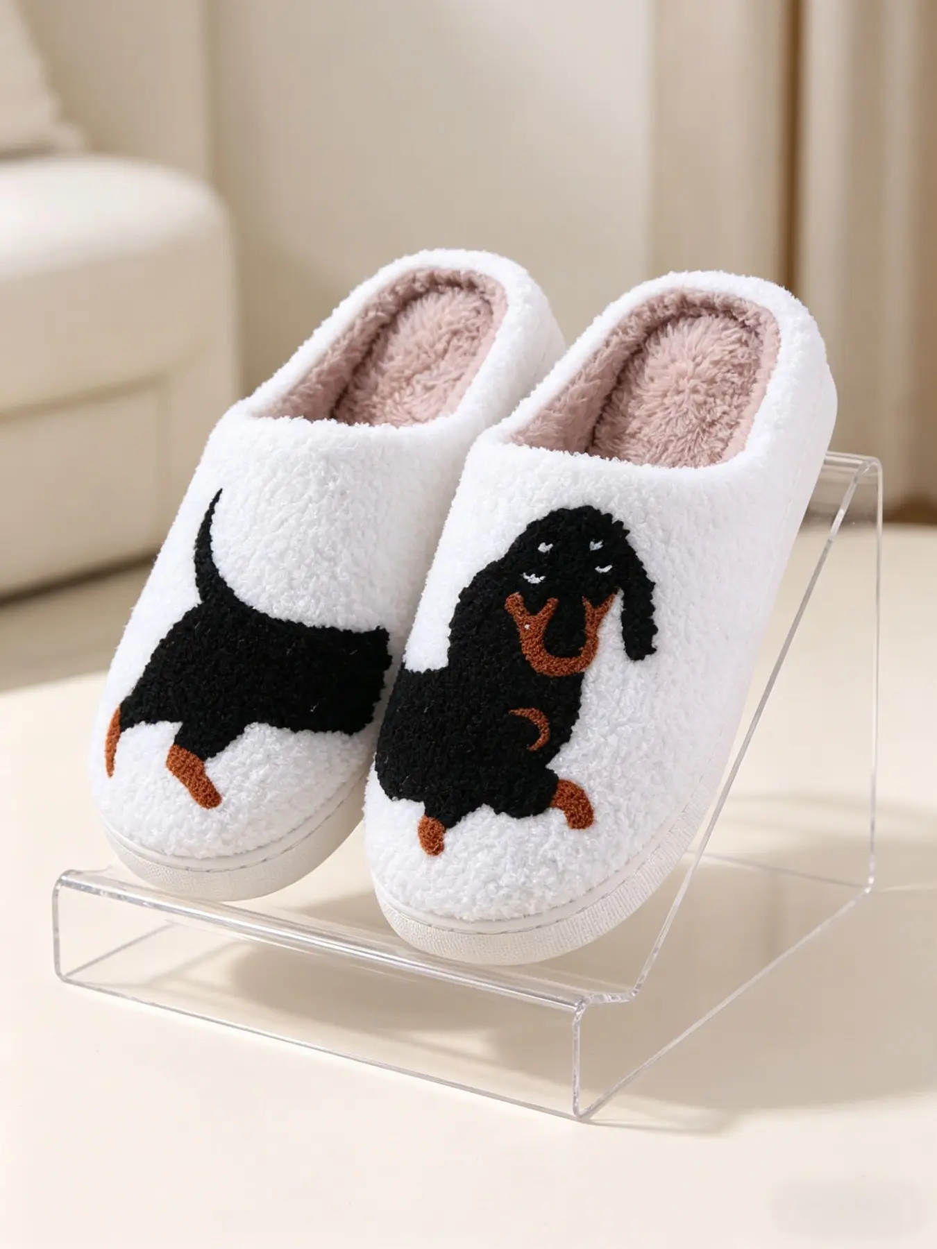 Women's Cute Sausage Dog Slippers, Plush Thick Warm Anti-Slip Quiet Soft Sole Lightweight Home Slippers, House Slippers, Cozy Bedroom Slippers, Indoor Warm Slippers, All Season Casual Footwear