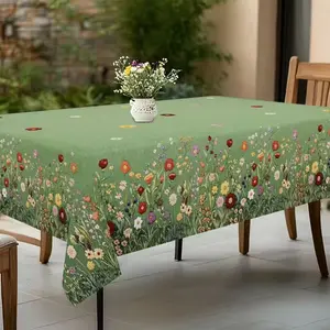 2D Flat Party Tablecloth 1pc, Vintage Floral Print, Rustic Farmhouse Style, Rectangular, Ideal for Outdoor & Indoor Use, Perfect Gift