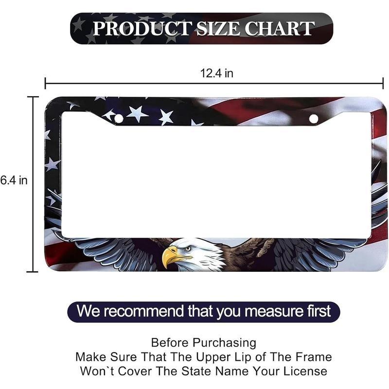 Eagle License Plate Frame Brackets - 2-Pack Patriotic Universal Aluminum Matte Stripe Design American Flag Gloss License Plate Frame Cover with Screw Fastener Cover Gift Car Accessories Truck - Vehicle