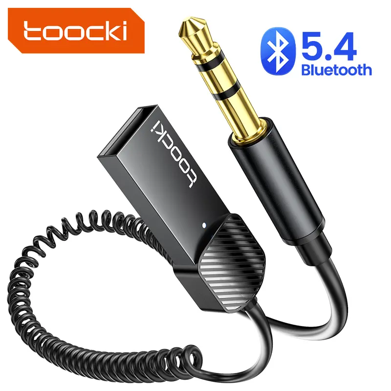 Toocki BT-01 Car Aux Bluetooth Adapter, Bluetooth 5.4 Auxiliary Receiver with USB to 3.5mm Audio Jack, Alloy+TPU Build, 5-10m Range, Hands-Free Calling, A2DP Music Streaming for Car & Home Speakers