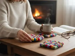 Handmade Wool Felt Trivet Coaster - Heat Resistant Pot Holder - Table Decor Gift