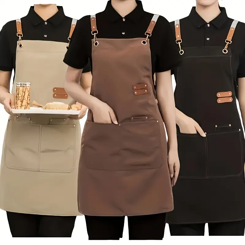 2pcs Unisex Waterproof Apron Set with Pockets, Multi-Layer Canvas Aprons - Adjustable for Cooking and Dining, Ideal Choice for Chefs, Baristas, and Waiters