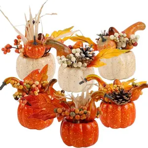 Thanksgiving Decorations Set of 6 Artificial Pumpkin Berry Acorn Pine Cone Vegetables for Harvest Fall Tabletop Home Kitchen Party,  Artificial Pumpkins for Decoration