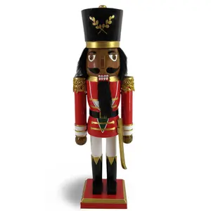 African American Soldier Nutcracker Red Gold Trim and Sword 15 inch