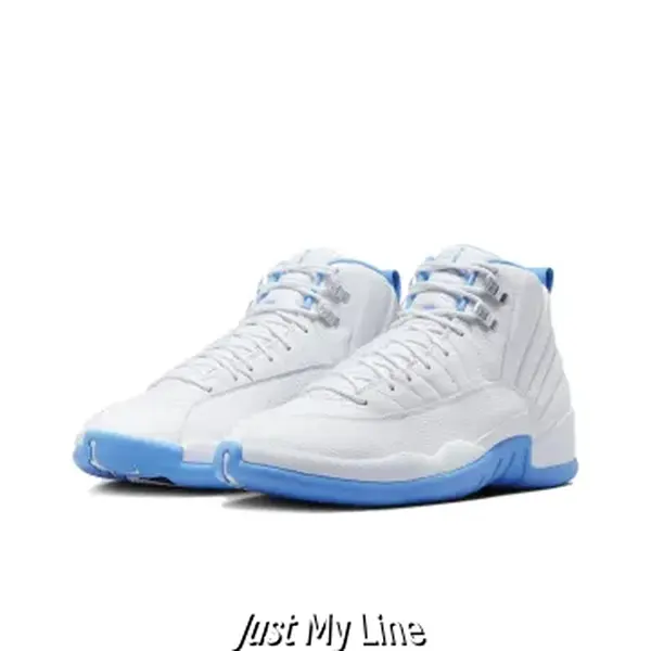 Retro High-Top Leather Basketball Sneakers, Clean White Upper with Carolina Blue Accents, Stitched Panels, Blue Rubber Outsole, Streetwear Style for Daily OOTD & Fresh Sporty Looks
