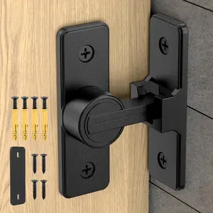 Heavy Duty 90 Degree Barn Door Lock, Zinc Alloy Security Sliding Door Latch for Barn, Garden, Bathroom, Fence, Shed - Anti-Rust and Robust (Rectangular Black-1 Pc)