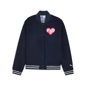 PUMA Mens Hooperhotline Varsity Button Down Jacket Athletic Outerwear Casual - Blue