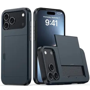 Armor Wallet Slide Credit ID Card Holder Slot Phone Case For iPhone 17 16 15 14 13 12 11 Pro Max Air 14 Plus Cover