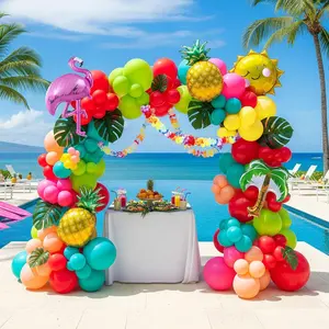 Flamingo Tropical Balloon Garland Kit Hot Pink Teal Orange Mylar Pineapple Palm Ballloon Arch For Summer Beach Hawaiian Luau Aloha Birthday Baby Shower Party Decorations