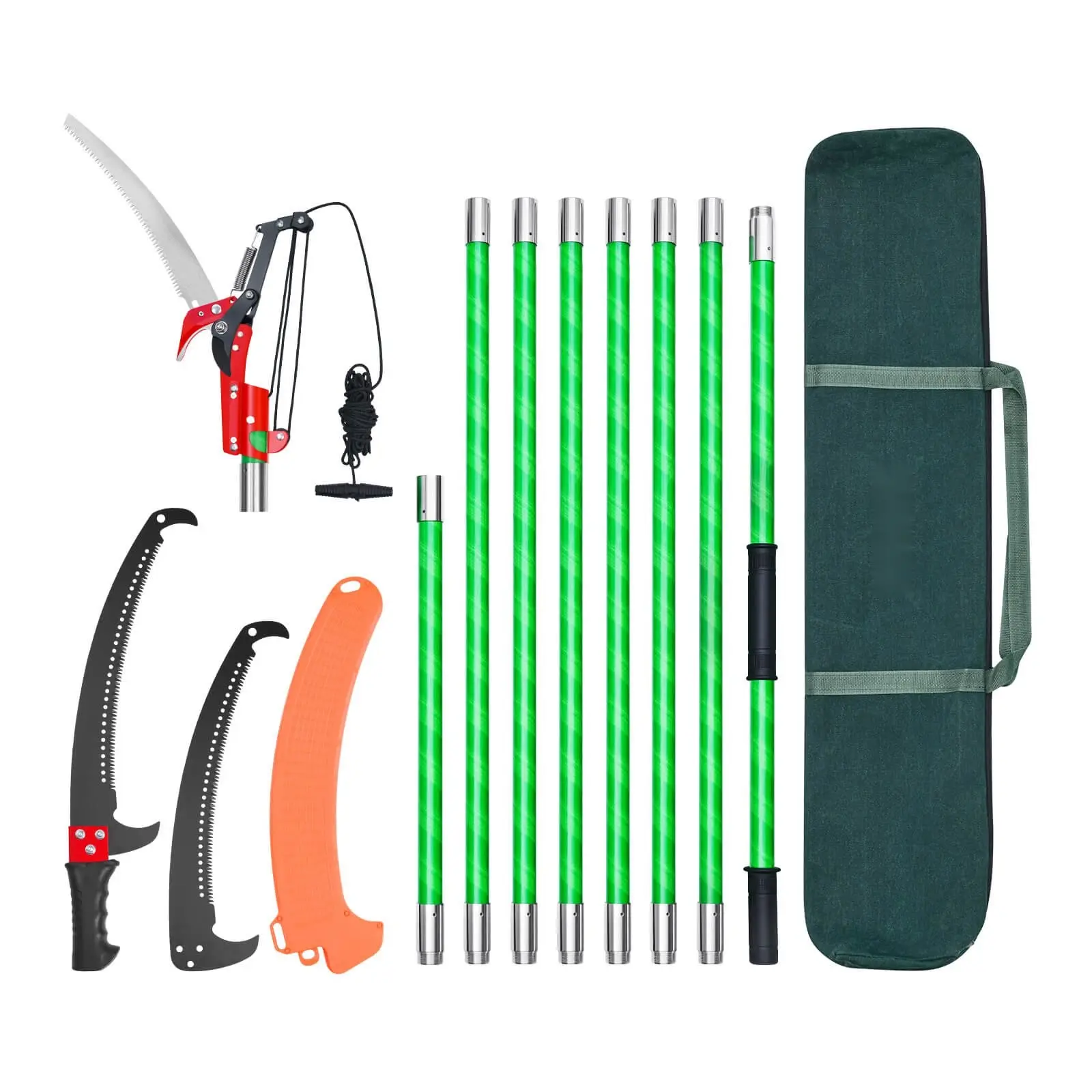 Manual Pole Saw Extendable Tree Pruner For Pruning Hard-To-Reach Branches, 27 Ft Telescoping Handle, Lightweight Aluminum Shaft, Includes Pruner Head And Scissors, Ergonomic, Ideal Garden Tool For Landscaping And Yard Work