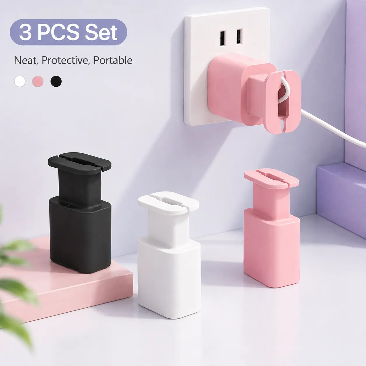 3 PCS 2 in 1 Silicone Charger Protector with Cord Wrap, iPhone Silicone Power Adapter Case, Cable organizer, Snapback Charger Winder - MM2