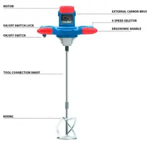 Heavy Duty Electric Concrete Mixer, 2100W Power All-CopperTools, S-Shaped Mixing Rod, Mixing Head,6-Speed Adjustable,Ergonomic Steering Handle, Threaded Port, Professional Mixerfor Cement, Mortar tools mechanic tools tool kit set tools for mechanics