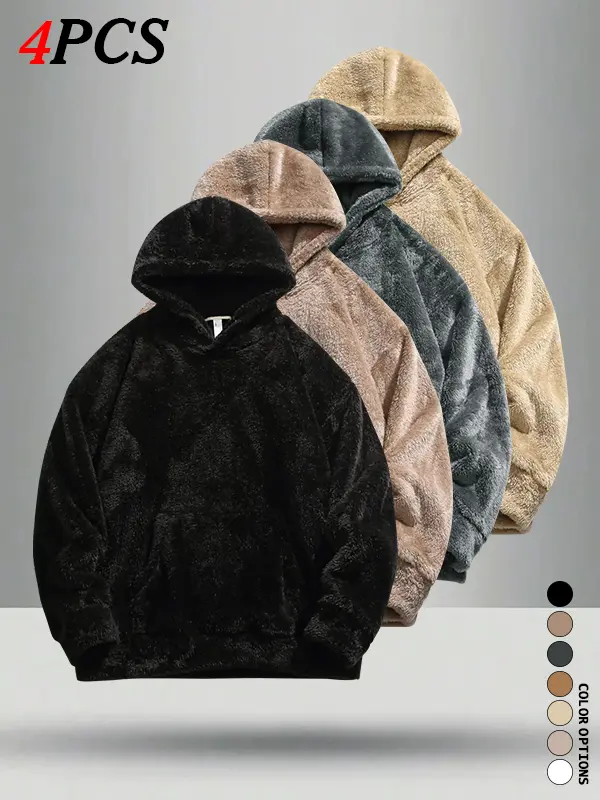 Men’s Hooded Plush Sweatshirt Multi-Pack for Autumn/Winter – Loose Fit, Casual & Versatile, Soft & Skin-Friendly Everyday Outerwear