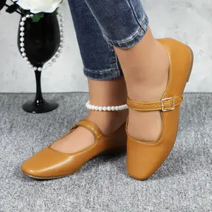 Women's Mary Jane Ballet Flats Comfortable Lightweight Square Closed Toe Adjustable Strap Girl Ballerina Classic Casual Dress Shoes Footwear for Work Commuter Business Daily Wear